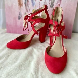 JustFab Red high block heel Pumps